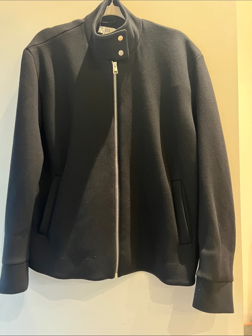 COS Black Zip-Front Bomber Jacket size L medium weight